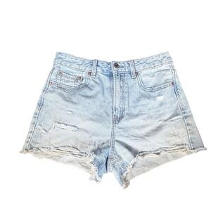 Stradivarius Light Wash Distressed High Waisted Denim Shorts Size 6 28